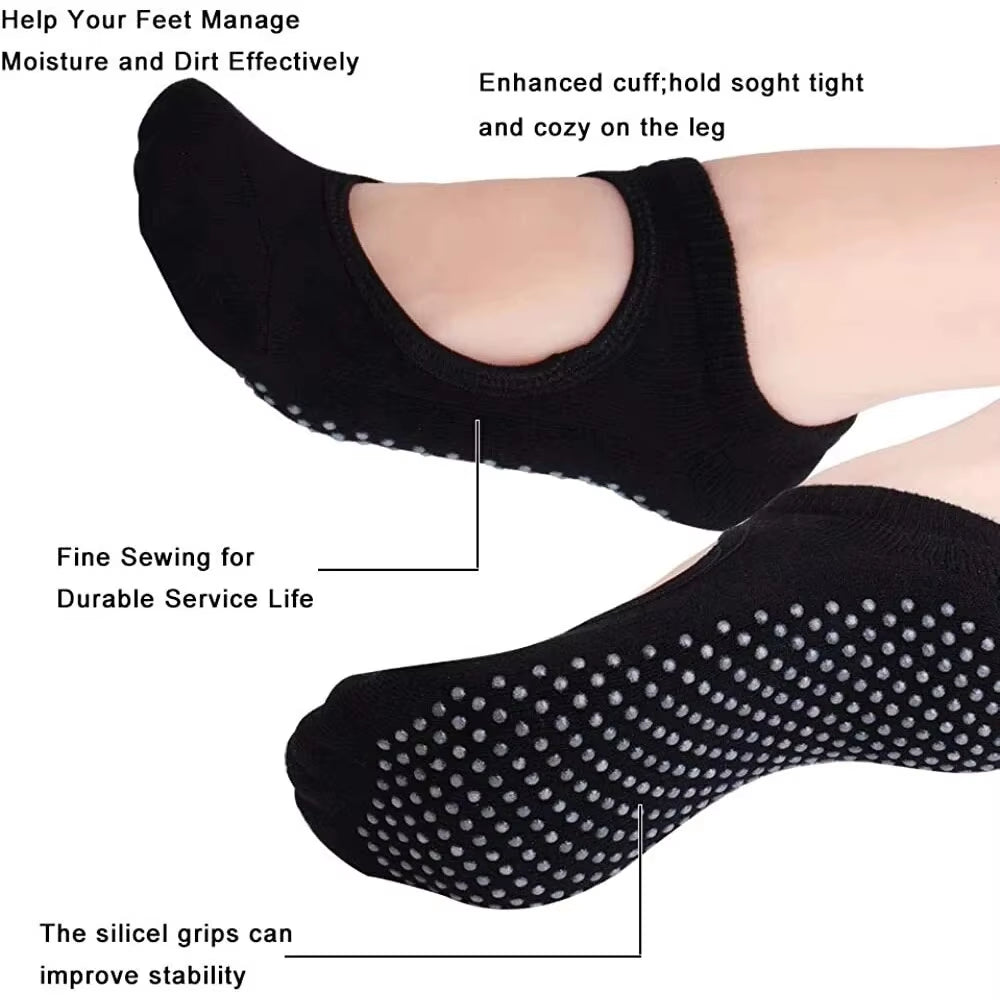 Backless Non-Slip Fitness Yoga Socks Cotton Women Sport Pilates Socks Ballet Dance Slippers Barefoot Sock Workout for Gym