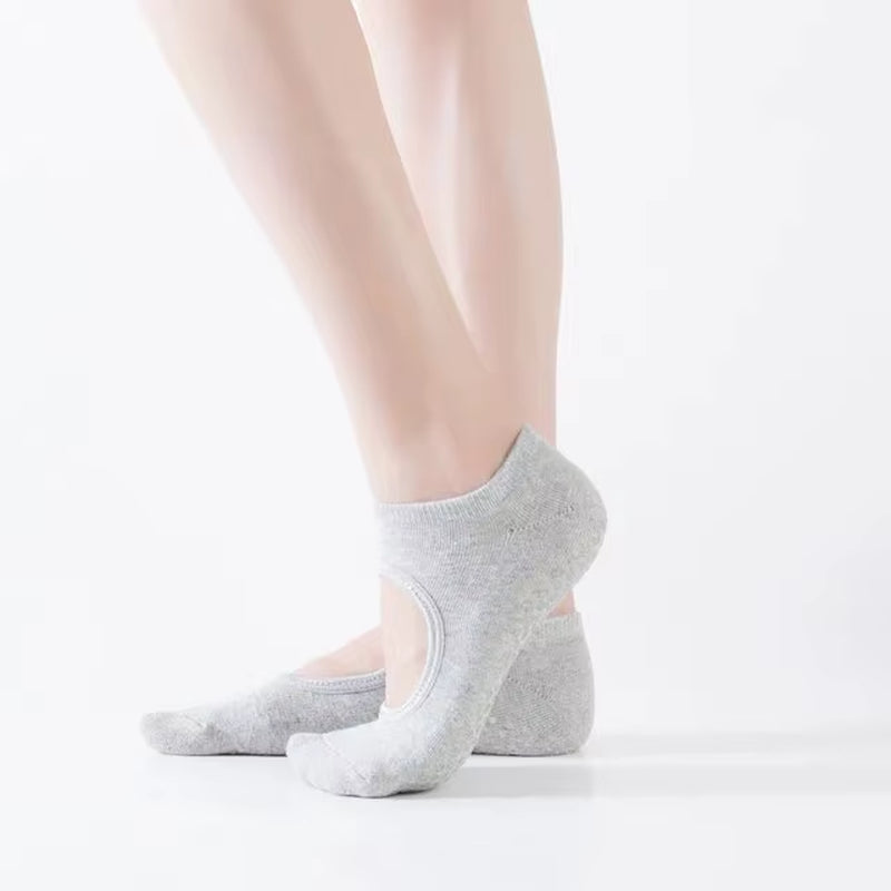 Backless Non-Slip Fitness Yoga Socks Cotton Women Sport Pilates Socks Ballet Dance Slippers Barefoot Sock Workout for Gym