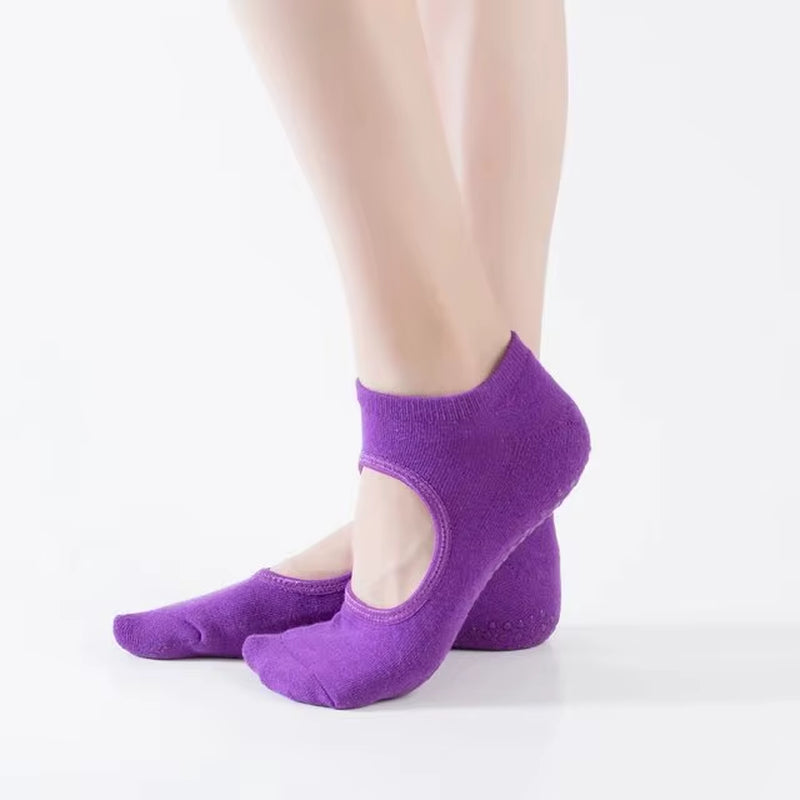 Backless Non-Slip Fitness Yoga Socks Cotton Women Sport Pilates Socks Ballet Dance Slippers Barefoot Sock Workout for Gym